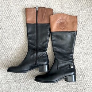 Franco Sarto, black and tan riding boots